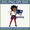 Stylish Betty Boop inspired character wearing New England Patriots outfit with team logo, available as SVG PNG EPS DXF files from SVGCrafts