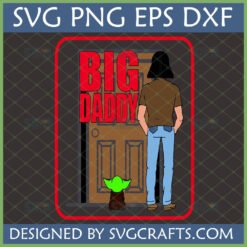 Big Daddy Grogu SVG design with man in Vader-like helmet and Baby Yoda