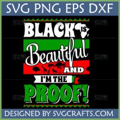 Black Is Beautiful SVG PNG DXF design with African continent and wildlife in Pan-African colors for Cricut