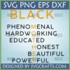 Empowering Black Mother SVG design with acrostic for Phenomenal, Hardworking, Educated, Honest, Beautiful, Powerful