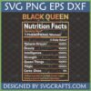 Black Queen Nutrition Facts SVG PNG DXF EPS digital design with empowering text for phenomenal women