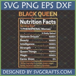 Black Queen Nutrition Facts SVG PNG DXF EPS digital design with empowering text for phenomenal women