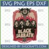Vintage Black Sabbath band members SVG design with logo, bats, and flames for Cricut and sublimation.
