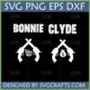 Bonnie Clyde SVG PNG EPS DXF bundle featuring distressed text, crossed revolvers with a rose, and crossed revolvers with a money bag, for 'ride or die' couples.
