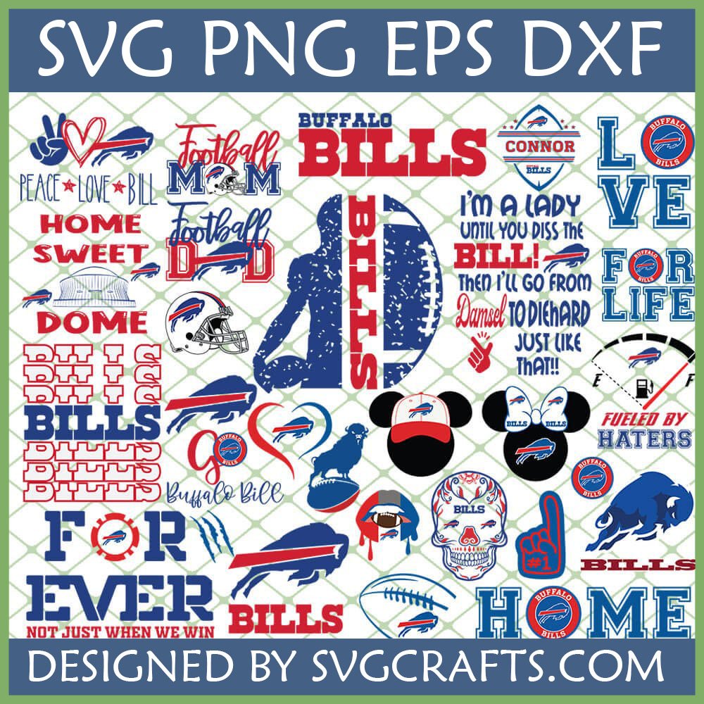Large Buffalo Bills SVG bundle featuring various fan designs for Cricut and Silhouette projects
