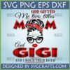 Mom and Gigi Messy Bun Buffalo Plaid SVG design for Cricut and sublimation, featuring a sassy woman with glasses and bandana.