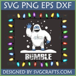 Bumble Christmas SVG with festive lights and snowflakes, featuring the friendly Abominable Snowman from Rudolph the Red-Nosed Reindeer.