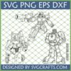 Classic Transformers SVG Bundle featuring Optimus Prime and Bumblebee G1 line art designs for Cricut