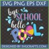 Vibrant Bye School Hello Pool SVG design with beach ball and lifebuoy for summer crafts
