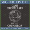 Vintage Camp Crystal Lake Counselor SVG design with lighthouse and sailboat, Est. 1935