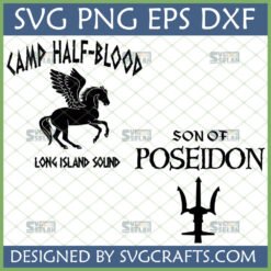Camp Half-Blood SVG design featuring Pegasus, Son of Poseidon text, and a trident symbol, ideal for Percy Jackson fans and Cricut projects.