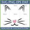 Cute Cat Face SVG design with outline ears, whiskers, a pink heart nose, and a simple smile, ideal for Cricut and sublimation crafts.