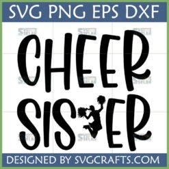 Cheer Sister SVG design with cheerleader silhouette and pom poms for Cricut and sublimation crafts