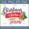Funny Christmas Calories SVG design with gingerbread man, Christmas tree, and string lights