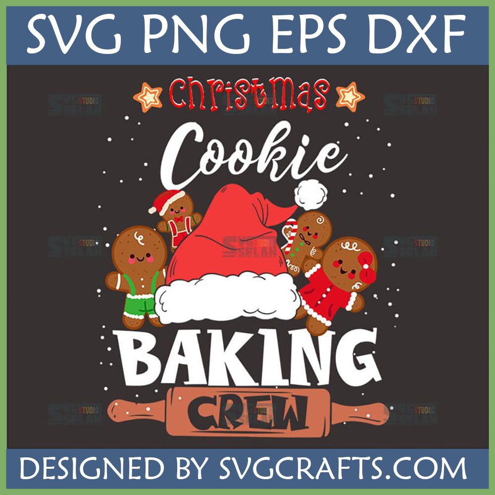 Cute Christmas Cookie Baking Crew SVG with gingerbread characters and Santa hat