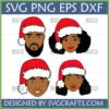 Four African American characters wearing Santa hats, part of a Christmas SVG Bundle.