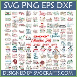 Large collection of 500+ Christmas SVG designs for holiday crafting, featuring quotes, Santa, and snowmen.