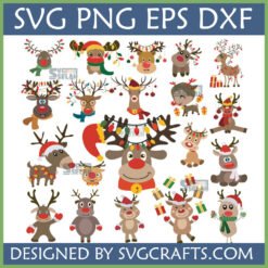 Cute Christmas Reindeer SVG Bundle with various festive reindeer designs for holiday crafting.
