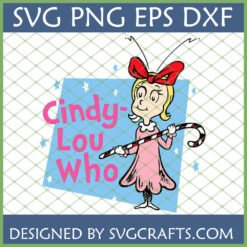 Cindy Lou Who Christmas SVG PNG DXF file for holiday crafting with a candy cane