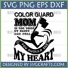 Color Guard Mom SVG design with a flag performer silhouette and 'If you think my hands are full you should see my heart' quote, perfect for proud moms.