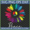 Vibrant Peace Sign Sunflower SVG digital design with rainbow petals and 'Peace' text for Cricut and sublimation crafts