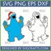 Cookie Monster Christmas SVG with Santa hat and cookie ornaments for holiday crafting.