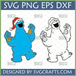 Cookie Monster Christmas SVG with Santa hat and cookie ornaments for holiday crafting.
