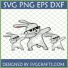 Three cartoon dabbing bunnies with sunglasses SVG design for Cricut and Silhouette