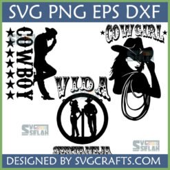 Western Cowboy Cowgirl SVG Bundle for Cricut and Sublimation with 'VIDA' and 'SERTANEJA' designs