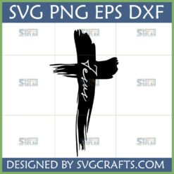 Black brushstroke cross with 'Jesus' written vertically on it, digital file formats SVG PNG EPS DXF