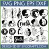 A collection of black and white Cruella De Vil SVG designs for Cricut and Silhouette, featuring classic and modern Cruella, Dalmatians, and text art.