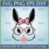 Cute Bunny with Glasses SVG blowing pink bubble gum, with a pink bow