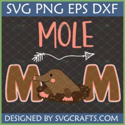Cute Mole Mom SVG design with cartoon mole and 'MOM' text, perfect for Cricut and Silhouette crafts.