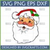 Jolly Santa Claus Face SVG with red hat and holly, classic Christmas digital design file
