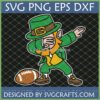 A dabbing leprechaun in green with an American football, perfect for St. Patrick's Day football SVG designs.