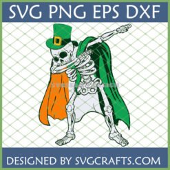 St Patrick's Day Dabbing Skeleton SVG with Leprechaun Hat and Irish Flag Cape