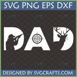 Unique Hunting Dad SVG design featuring a hunter, target, and deer silhouette for Father's Day gifts.