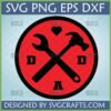 Handy Dad Tools SVG design with crossed wrench and hammer, a heart, and 'DAD' text in a red circle, perfect for Father's Day crafts.