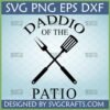 Daddio of the Patio SVG design with crossed grilling fork and spatula, perfect for Father's Day crafts.