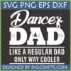 Funny Dancer Dad SVG design for Father's Day, featuring a male dancer silhouette and text 'Like a Regular Dad Only Way Cooler' for Cricut and sublimation.