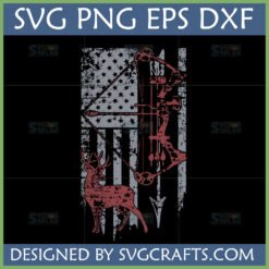 Distressed American Flag Bow Hunting SVG with deer and bow on grunge US flag background