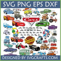 Ultimate Disney Pixar Cars SVG Bundle with Lightning McQueen, Mater, Sally, and Cars Alphabet for Cricut and Crafting