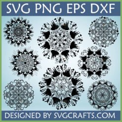 Bundle of 8 Magical Castle Mandala SVG designs for Cricut and sublimation, featuring fairy tale castles, stars, and whimsical elements.