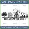 Disney World Trip SVG Bundle featuring Magic Kingdom, Epcot, Animal Kingdom, and Hollywood Studios landmarks, with 'Trip Around The World' text.