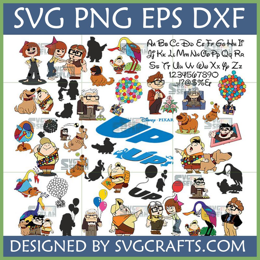 Comprehensive Up Movie SVG Bundle featuring Carl, Ellie, Russell, Dug, Kevin, and balloon house for Cricut and sublimation crafts