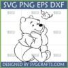 Winnie the Pooh Fall Leaf SVG for Cricut and Sublimation, classic Pooh Bear looking at a falling autumn leaf.