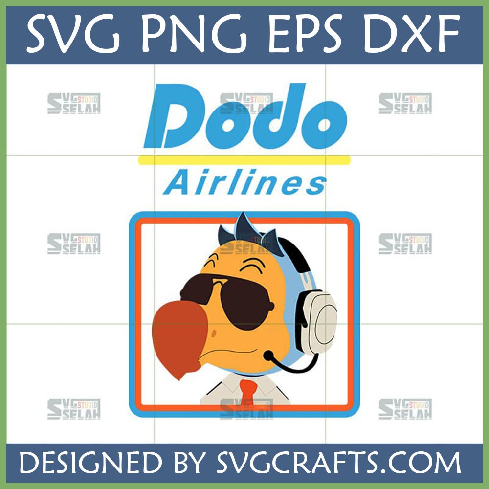 Animal Crossing Dodo Airlines SVG with Dodo pilot wearing sunglasses and headset, logo in blue and yellow.