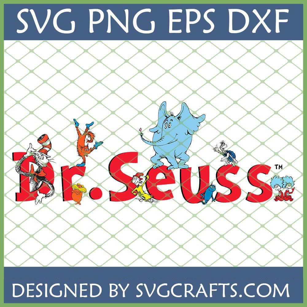 Dr. Seuss Characters SVG design with Cat in the Hat and Horton forming the name, for Cricut and Silhouette projects by SVGCrafts