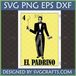 El Padrino Loteria Card SVG digital download with a dapper gentleman in a tuxedo, monocle, and cigar.