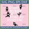 Every Bunny Was Kung Fu Fighting SVG, featuring black ninja bunnies in various martial arts poses with a carrot nunchaku, for Cricut and Silhouette projects.